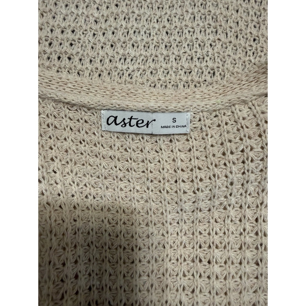 Aster Beige Open-Knit Cardigan Sweater Lightweight Long Sleeve 100% Polyester S - Picture 3 of 4